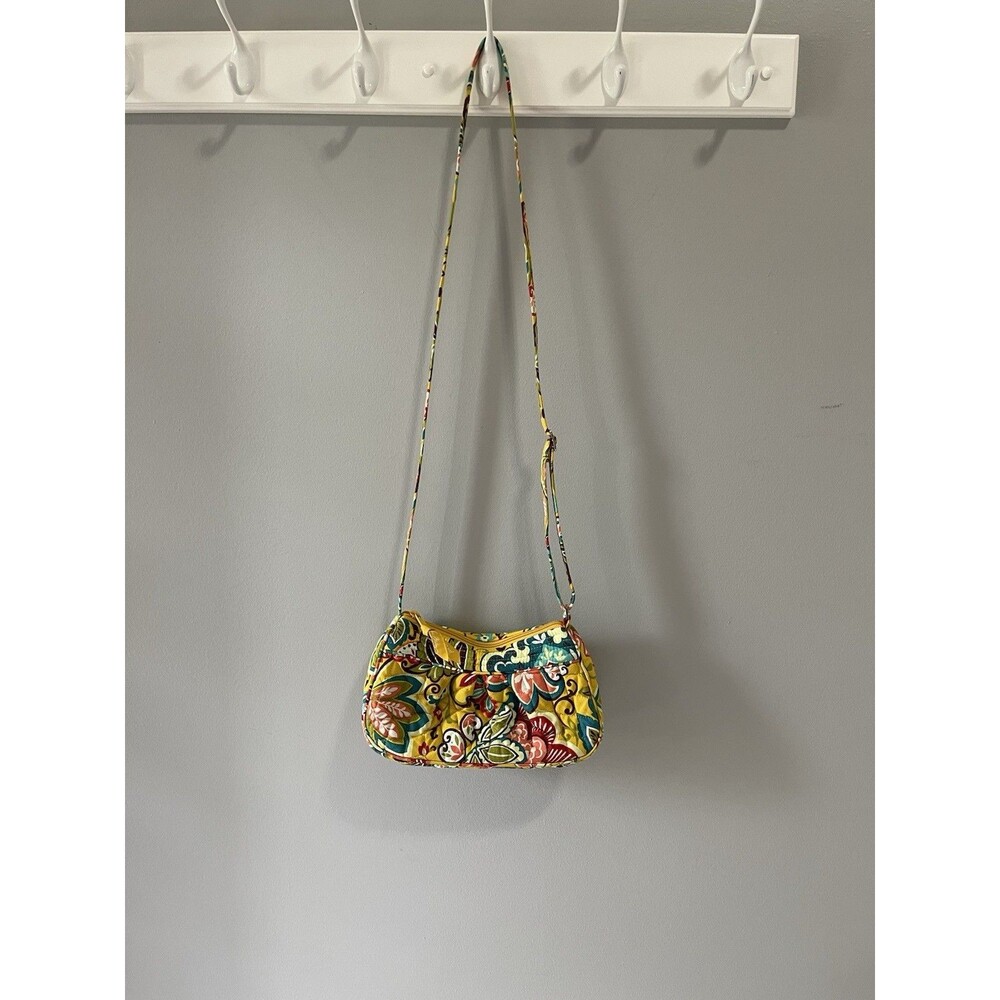 Vera Bradley Quilted Crossbody Bag Yellow Floral Handbag 9x5 Purse